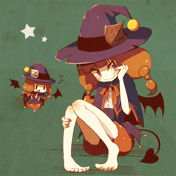 2girls, ashita_(sound_voltex), barefoot, bemani, black_capelet, braid, brown_eyes, brown_hair