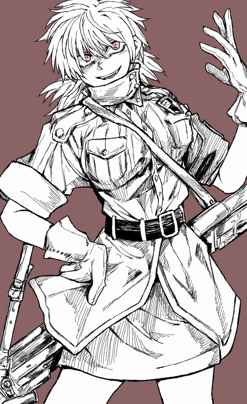 :d, brown_background, coat, commentary_request, fe_(tetsu), greyscale_with_colored_background, hellsing, highres