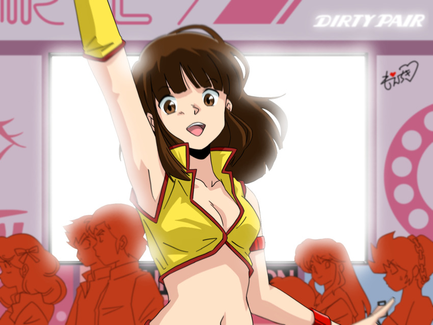 2boys, 4girls, benten_(urusei_yatsura), bracelet, breasts, brown_eyes, brown_hair, cleavage