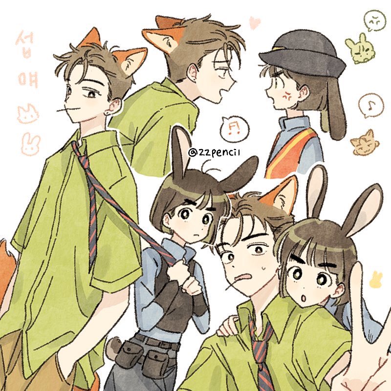 1boy, 1girl, animal_ears, black_eyes, brown_hair, clothes_grab, commentary_request, eye_contact