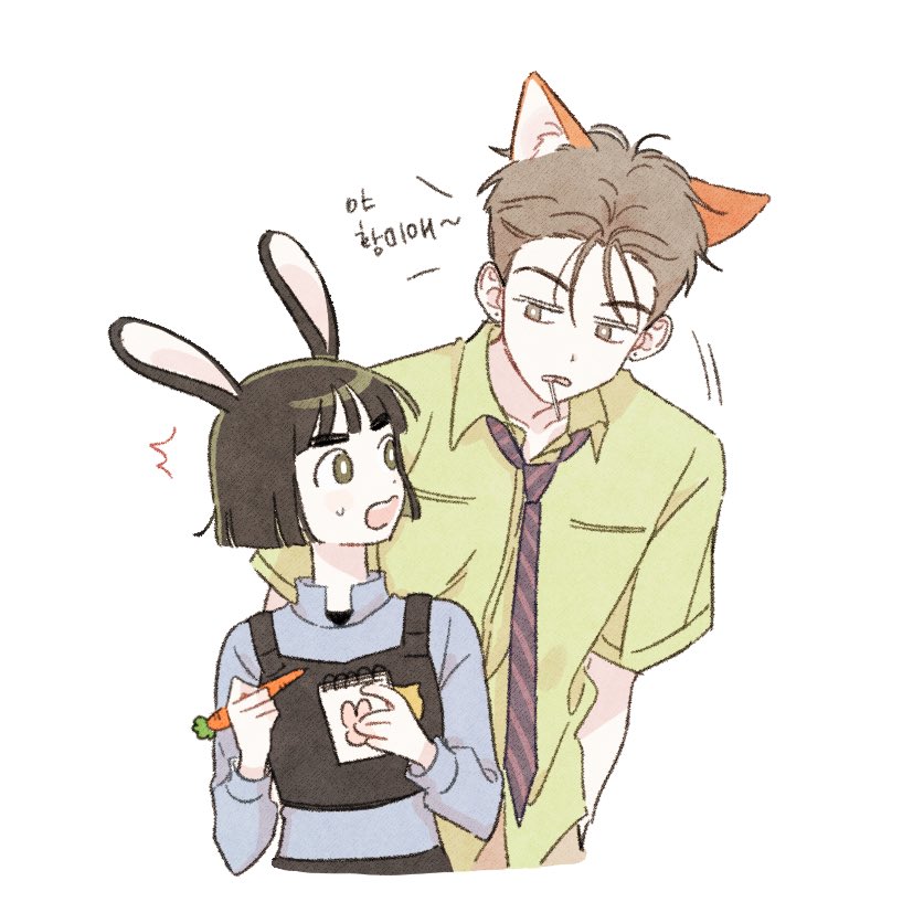 1boy, 1girl, animal_ears, black_eyes, black_hair, brown_eyes, brown_hair, commentary_request