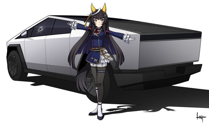 1girl, absurdres, ahoge, animal_ears, ascot, asymmetrical_legwear, black_hair, black_pantyhose