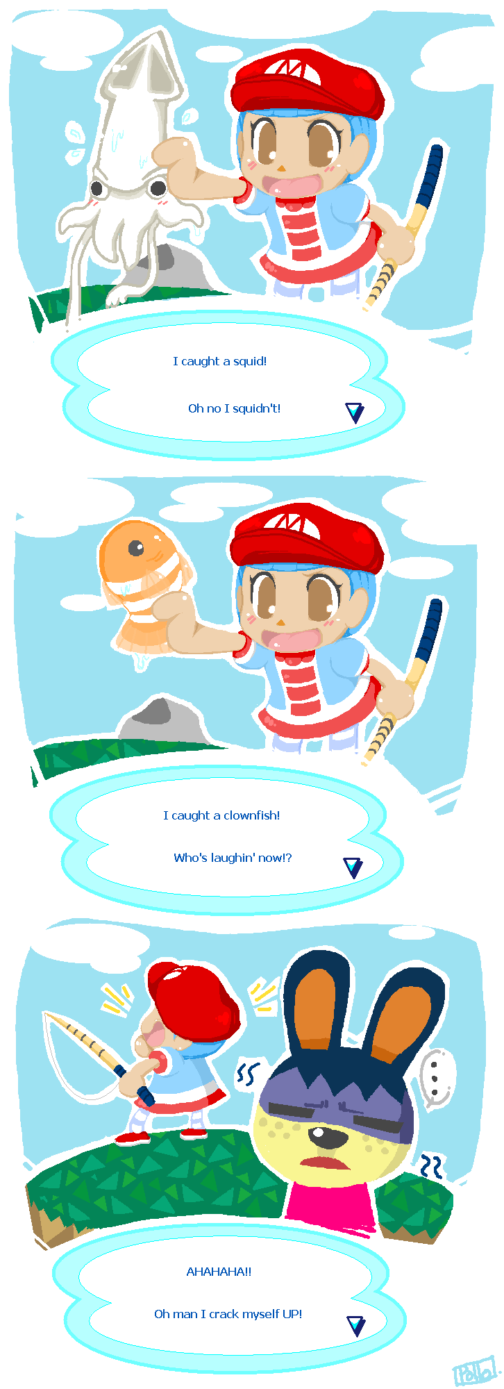 blue_hair, clownfish, animal_crossing, fish, highres, long_image, nintendo, pippy_(animal_crossing)