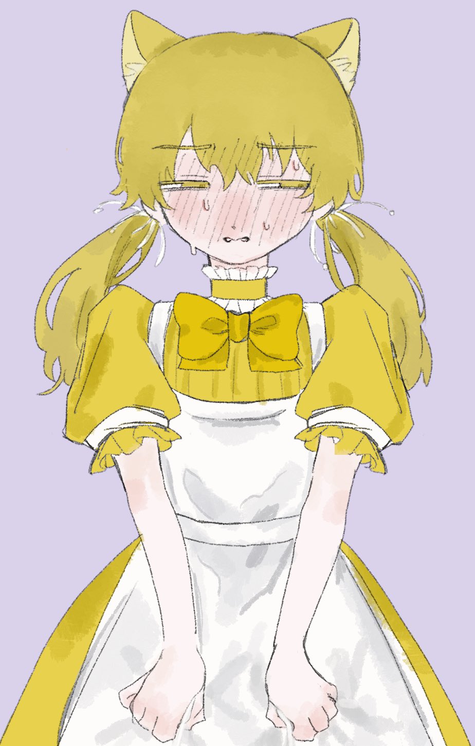 1girl, alternate_costume, animal_ears, apron, averting_eyes, blonde_hair, blush, bow
