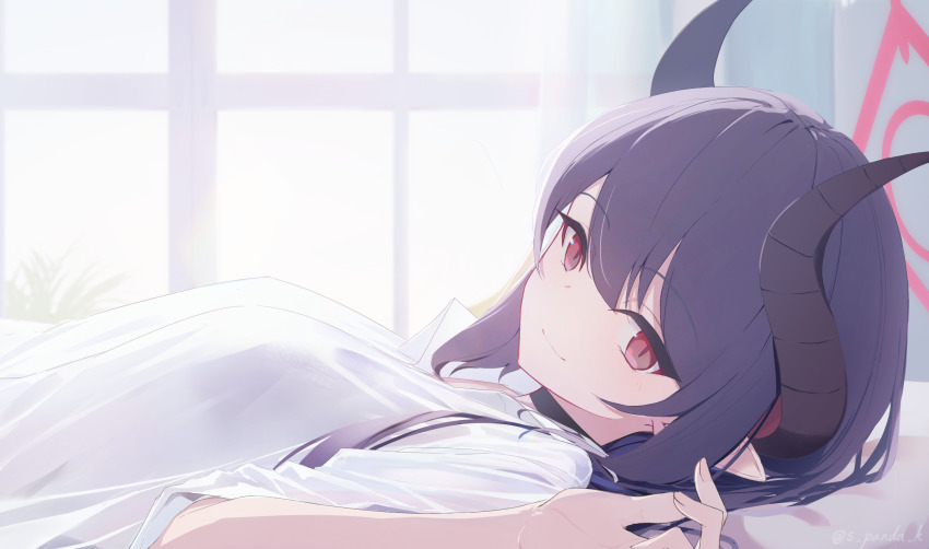 1girl, black_choker, black_hair, black_horns, blue_archive, chiaki_(blue_archive), choker, halo