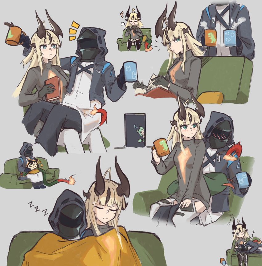 1other, 2girls, absurdres, ahoge, arknights, astrograph21, black_gloves, black_hood