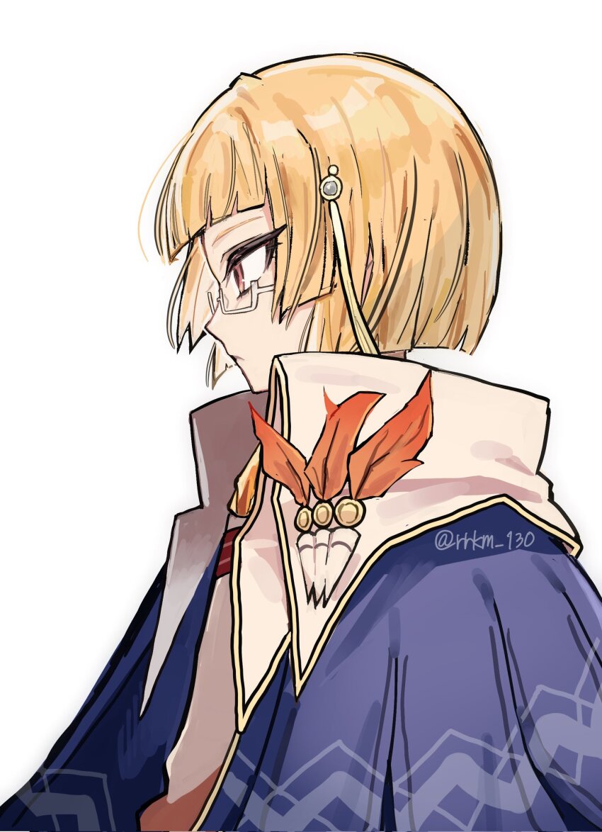 1boy, arthur_(rune_factory), blonde_hair, blue_cloak, blunt_bangs, blunt_ends, cloak, closed_mouth