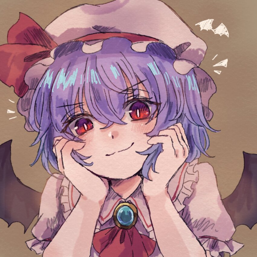 1girl, animal_print, ascot, bat_print, bat_wings, brooch, collared_shirt, frilled_shirt_collar