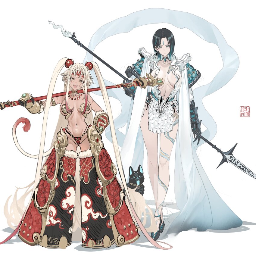 1girl, absurdres, alternate_costume, alternate_design, black_choker, black_dog, black_hair, black_myth:_wukong