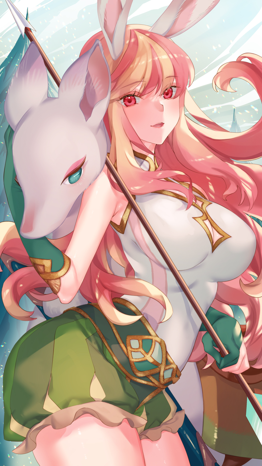 1girl, absurdres, afk_(series), afk_journey, animal_ears, bare_shoulders, breasts, cleavage