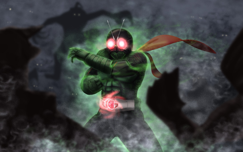 1boy, antennae, armor, battle, belt, full_armor, gauntlets, glowing