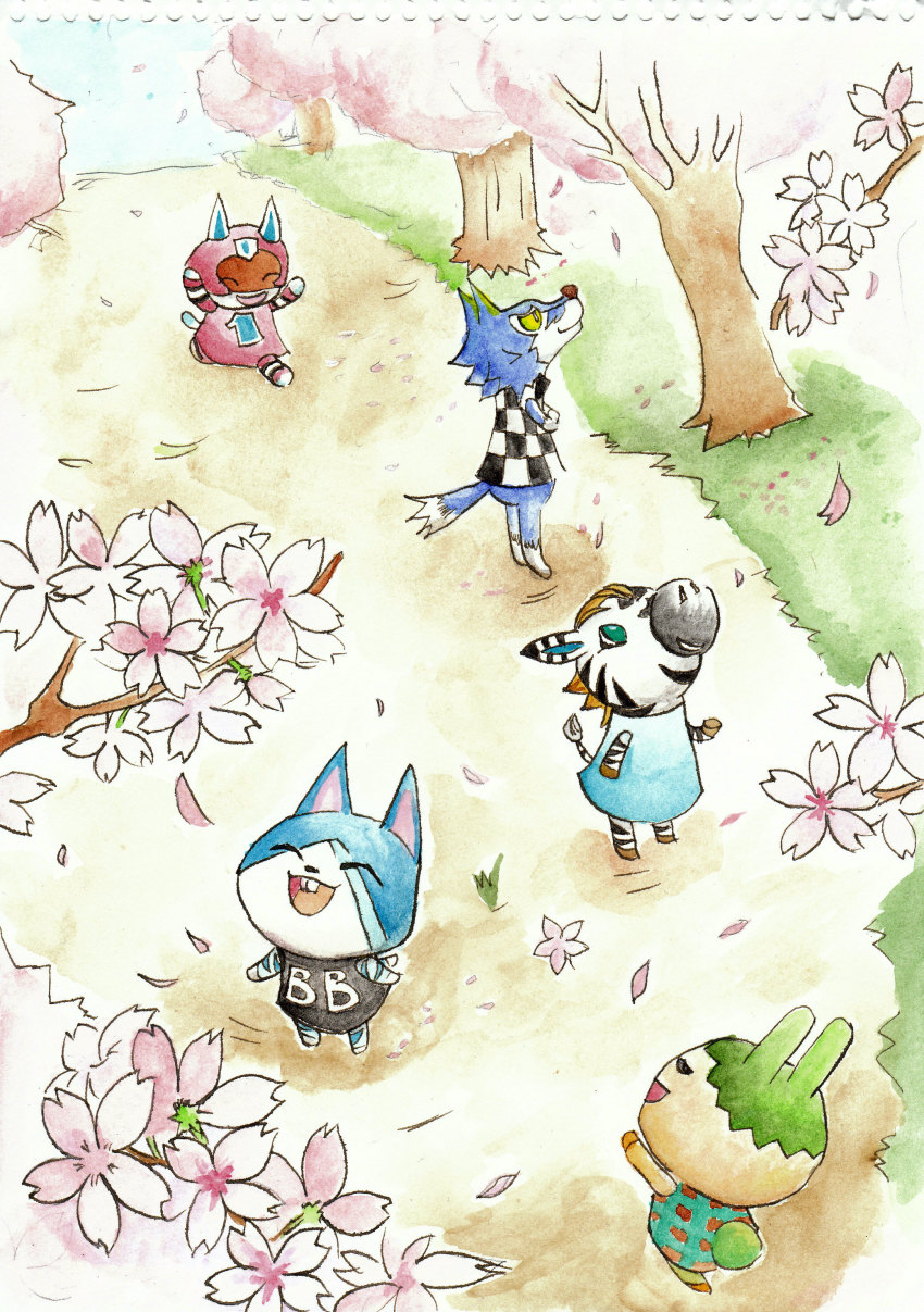 absurdres, animal_crossing, rabbit, cat, highres, horse, kid_cat_(animal_crossing), lobo_(animal_crossing)