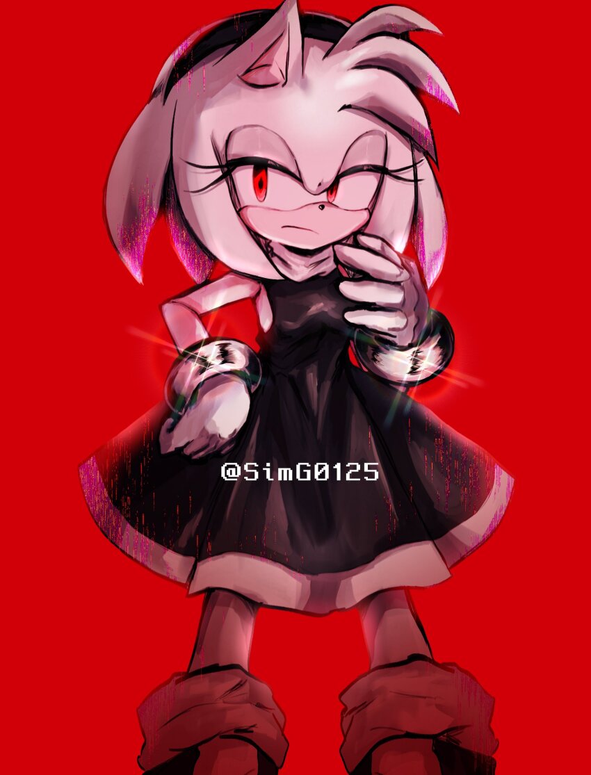 1girl, alternate_color, amy_rose, animal_ears, animal_nose, artist_name, black_dress, black_hairband