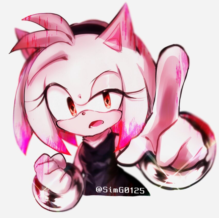 1girl, alternate_color, amy_rose, animal_ears, animal_nose, arm_up, black_dress, black_hairband