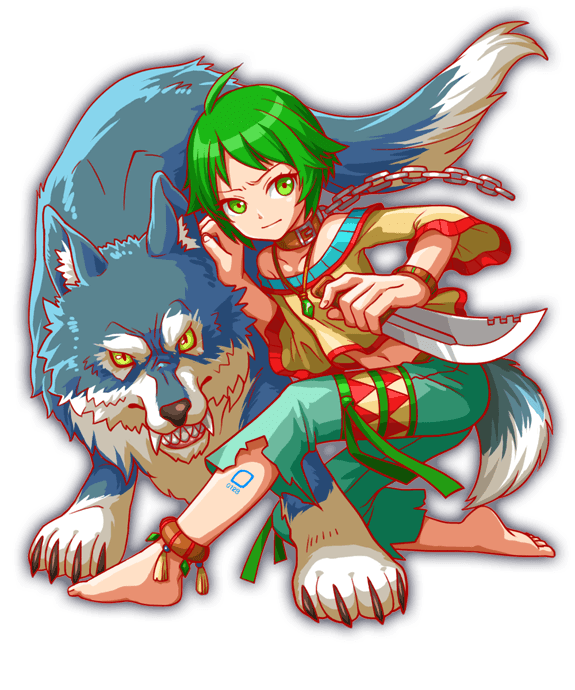 1girl, 1other, ahoge, amala_(crash_fever), amala_(person), amulet, anime_coloring, anklet