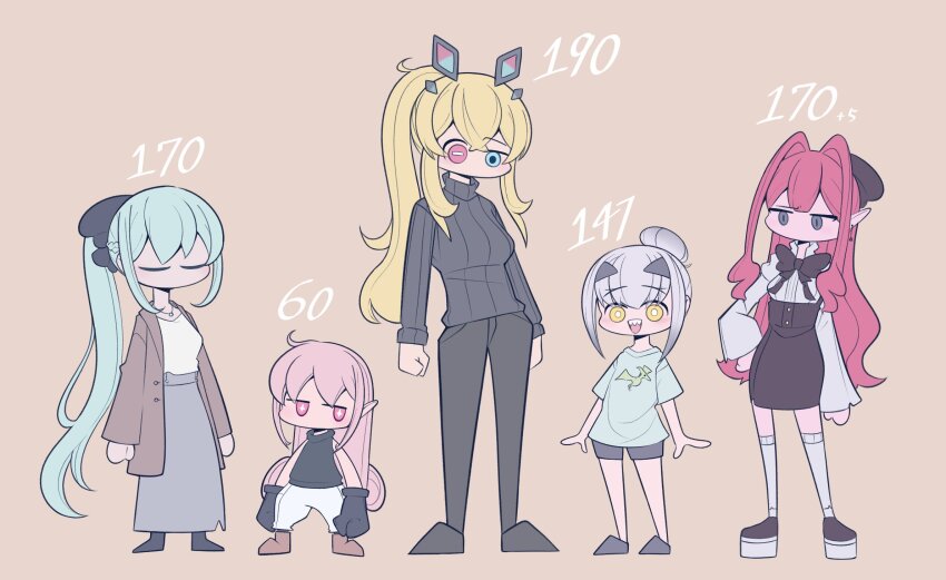 5girls, baobhan_sith_(fate), barghest_(fate), black_bow, black_footwear, black_pants, blonde_hair, blue_eyes