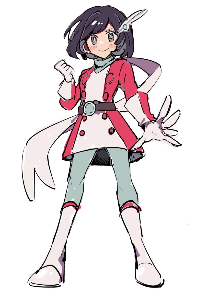 1girl, aqua_pantyhose, black_hair, boots, clenched_hand, closed_mouth, dress, fukuzawa_(huku486)