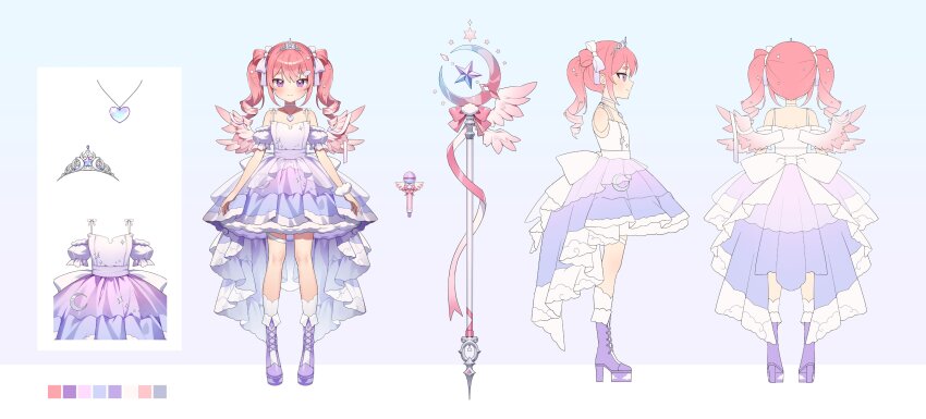 1girl, absurdres, azit_(down), blue_background, bow, closed_mouth, cloud_hair_ornament, crescent