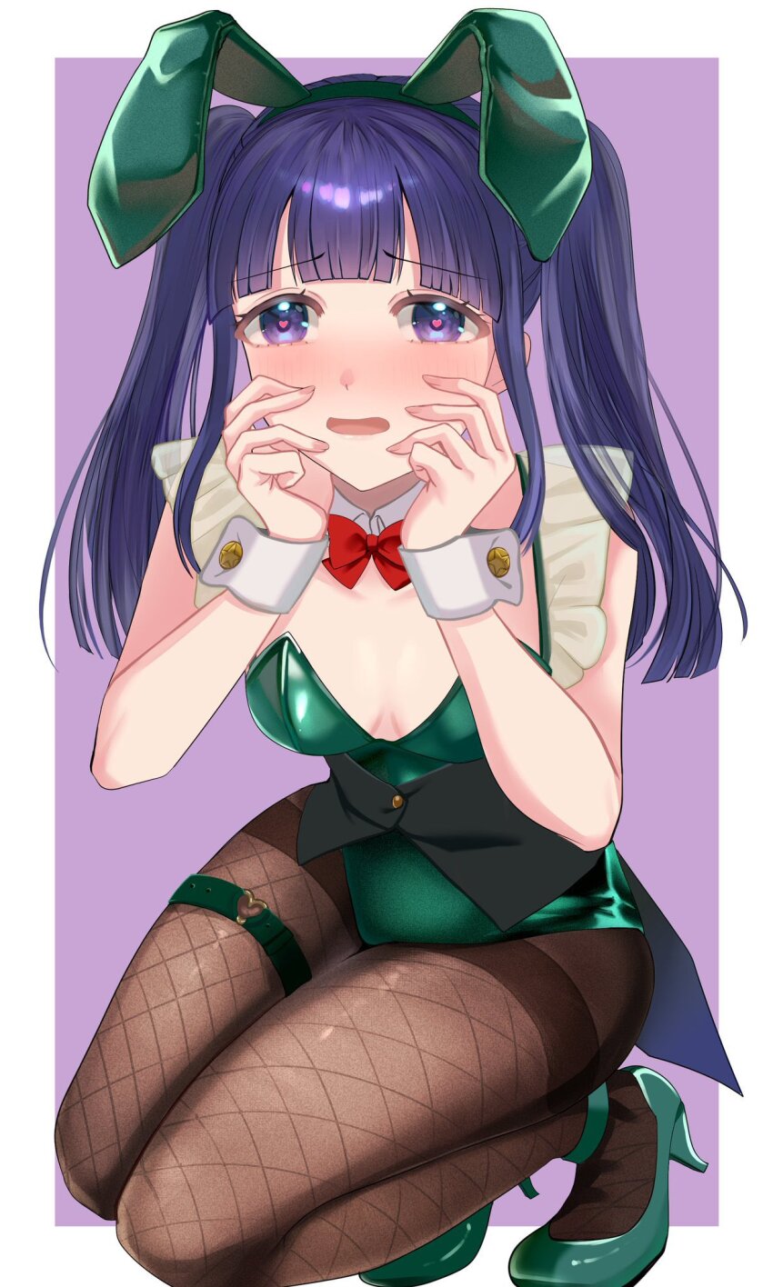 1girl, alternate_hairstyle, animal_ears, ankle_strap, bare_arms, blunt_bangs, blunt_ends, blush