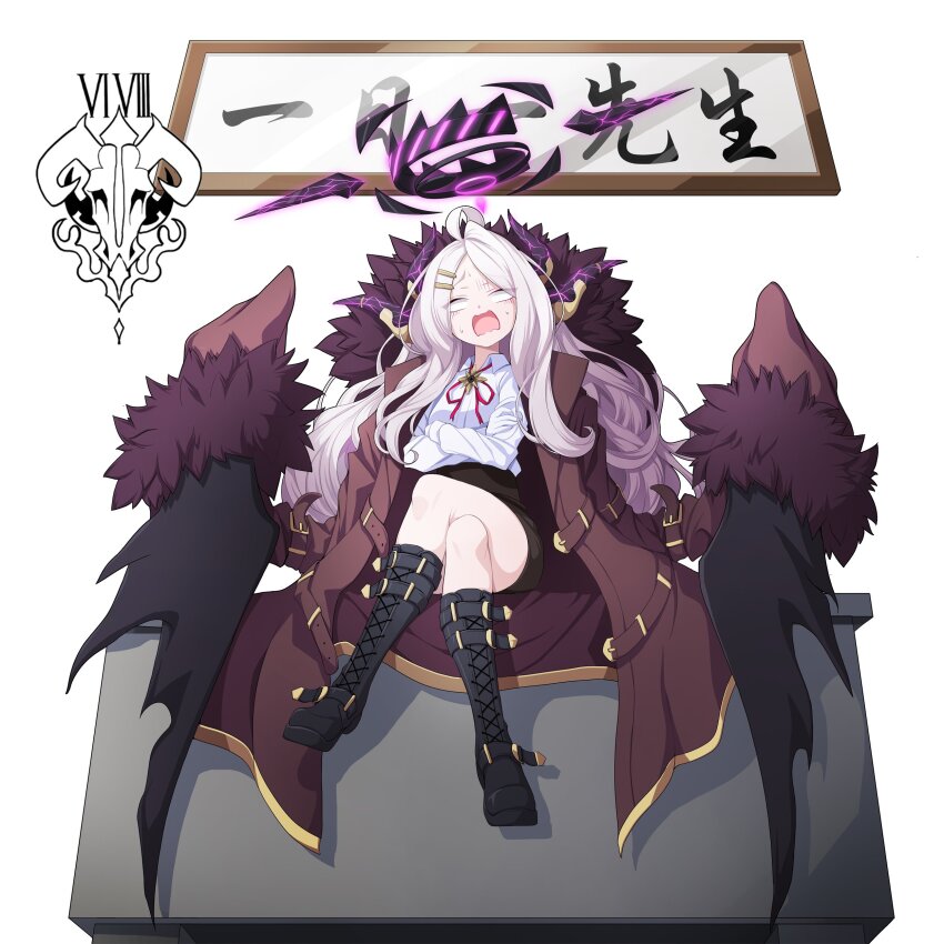 1girl, absurdres, ahoge, aru_(blue_archive), aru_(blue_archive)_(cosplay), black_boots, black_skirt, black_wings