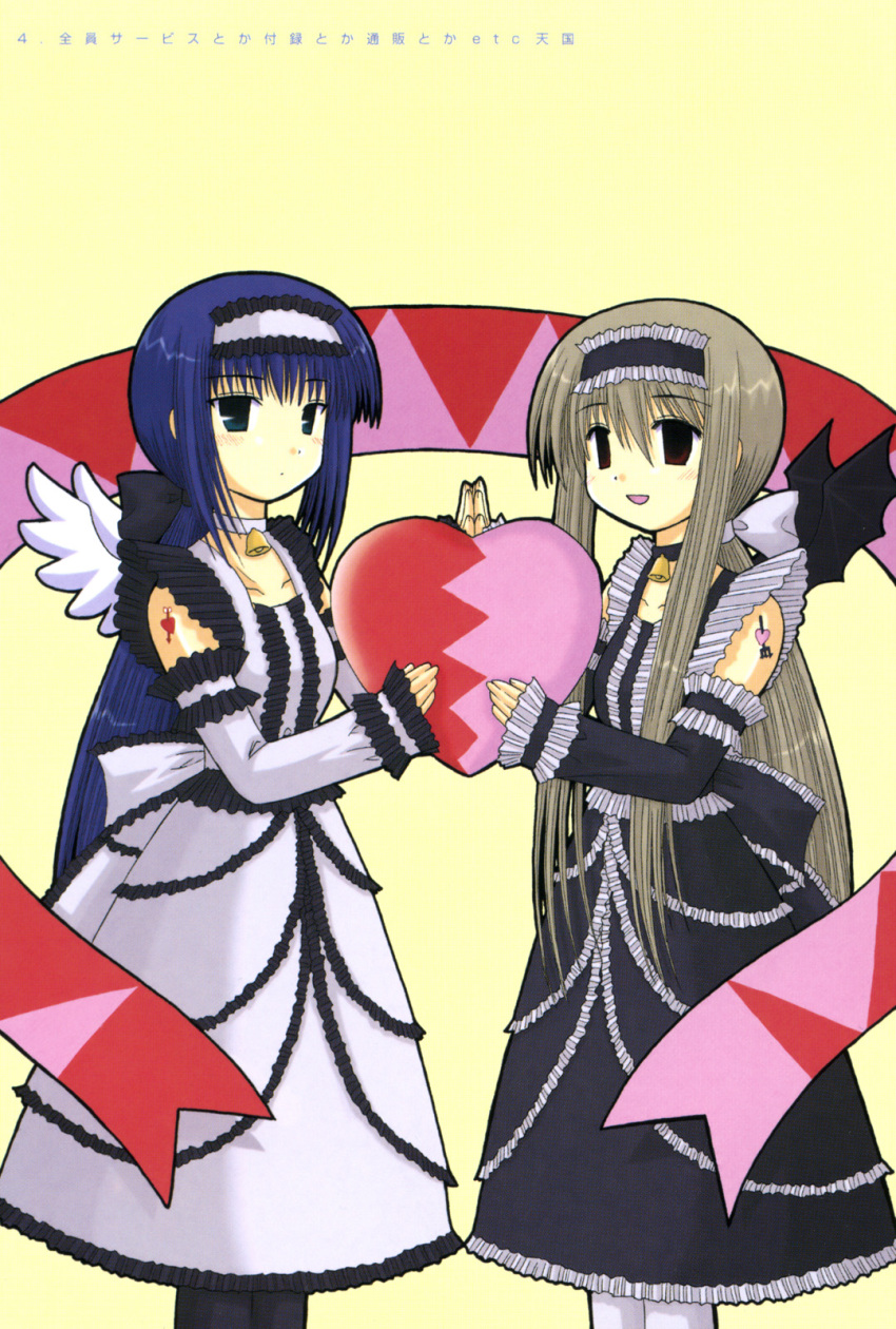 00s, blue_eyes, blue_hair, brown_hair, highres, mahoraba, maid, tachibanakoharu