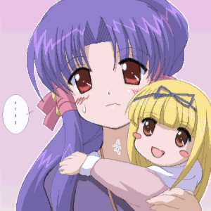 00s, 1boy, 1girl, akasaka_saki, aoba_kozue, blonde_hair, blue_hair, brown_eyes