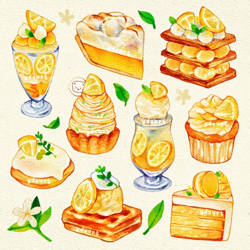 bread, bread_slice, cake, clip_studio_paint_(medium), commentary, cupcake, english_commentary, flower
