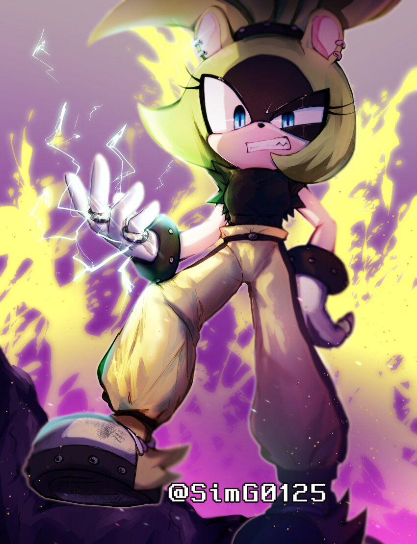 1girl, absurdres, angry, animal_ears, animal_nose, artist_name, belt, black_shirt