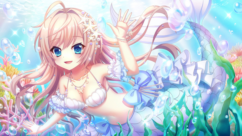 1girl, ahoge, bikini, blue_bow, blue_eyes, bow, bracelet, breasts