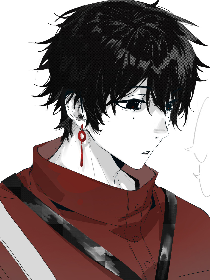 1girl, absurdres, black_hair, chinese_commentary, colored_skin, commentary_request, earrings, hair_between_eyes