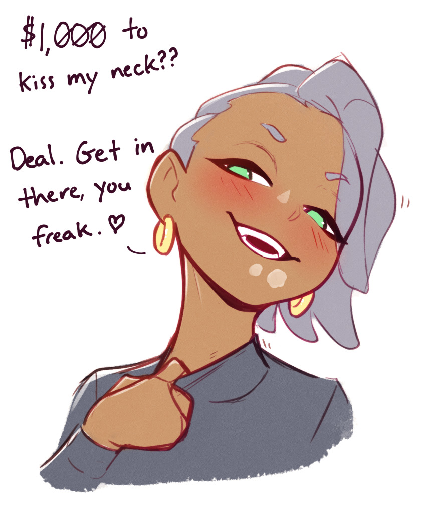 1girl, absurdres, black_sweater, blush, brand_new_animal, cropped_shoulders, dreadlocks, earrings