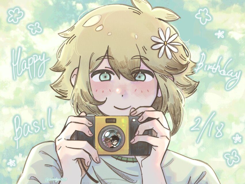 1girl, 4boys, alternate_costume, antenna_hair, artist_name, aubrey_(faraway)_(omori), aubrey_(omori), basil_(faraway)_(omori)