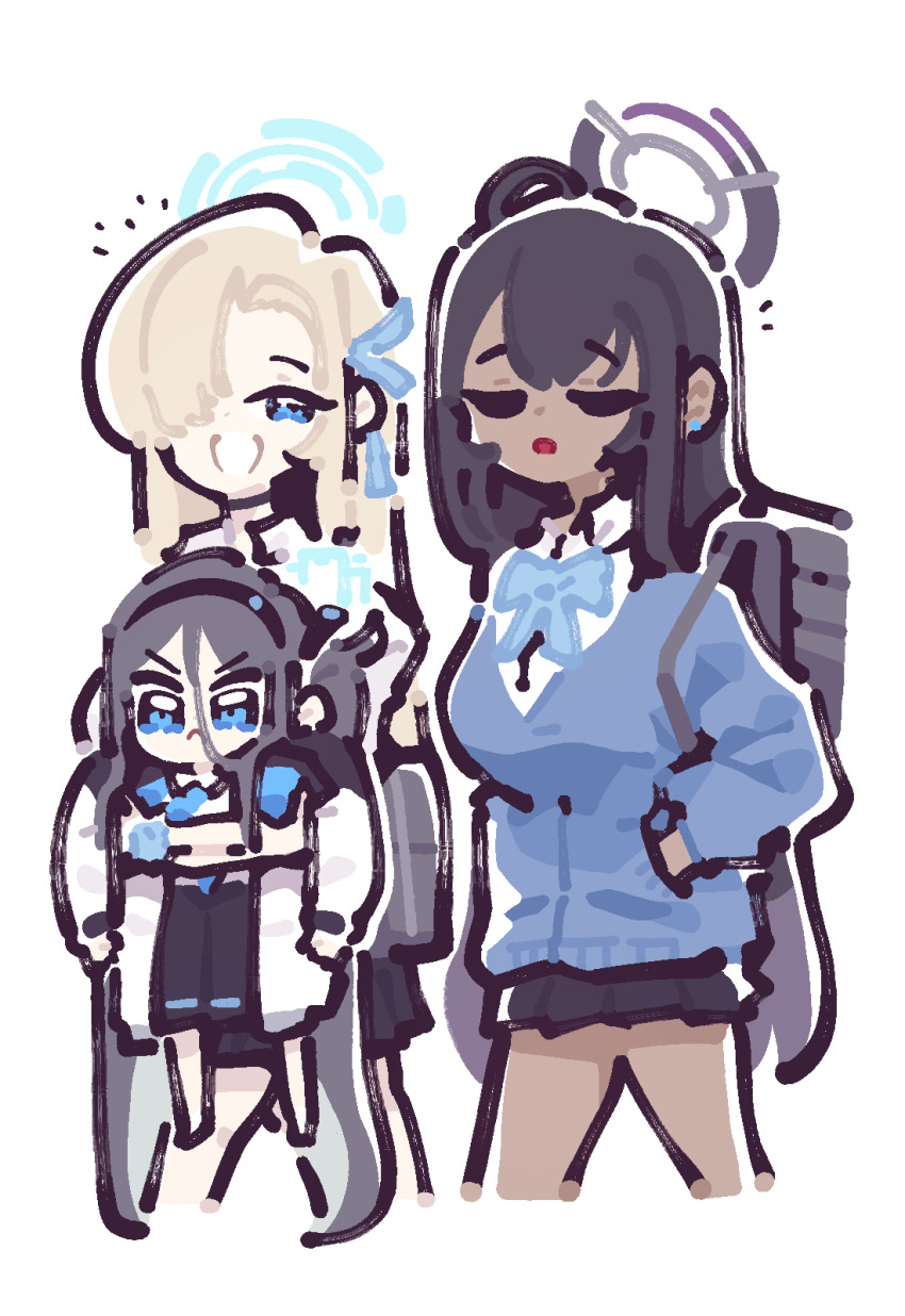 294_(ranaga), 3girls, ahoge, aqua_bow, aqua_bowtie, aris_(blue_archive), asuna_(blue_archive), asuna_(school_uniform)_(blue_archive)