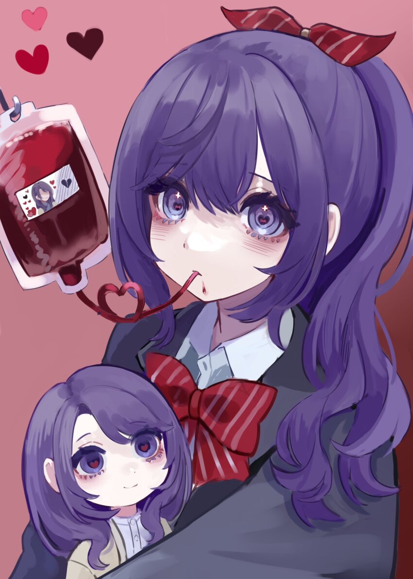 1girl, aegyo_sal, asahina_mafuyu, asahina_mafuyu's_mother, black_jacket, blood, bow, bowtie