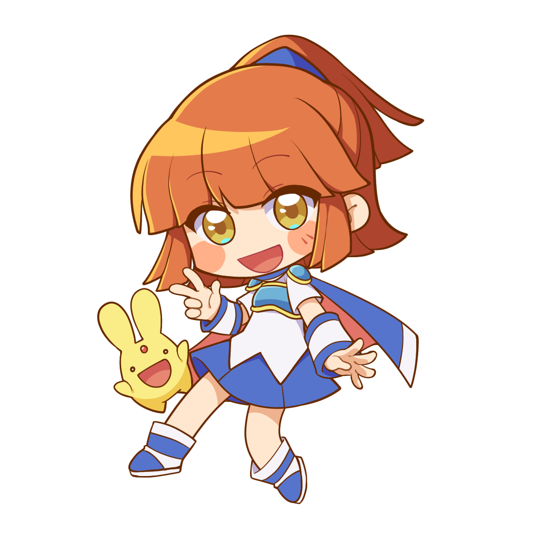 1girl, :d, arle_nadja, arm_at_side, armor, blue_footwear, blunt_bangs, blunt_ends