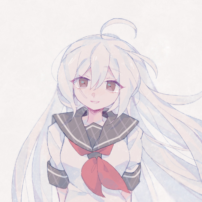 1girl, ahoge, argyle_clothes, black_sailor_collar, breasts, brown_eyes, commentary_request, crying