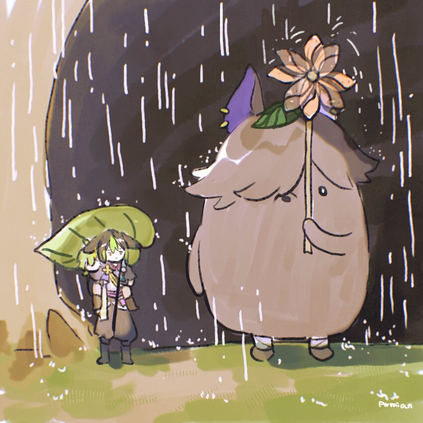 1girl, 2boys, animal_ears, armian, black_hair, collei_(genshin_impact), cyno_(genshin_impact), fox_ears