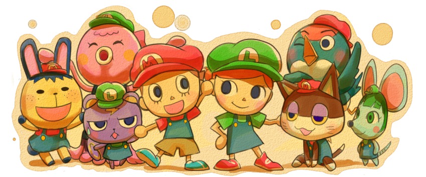 4boys, 4girls, ^_^, animal_crossing, barefoot, bird, blue_eyes, blush