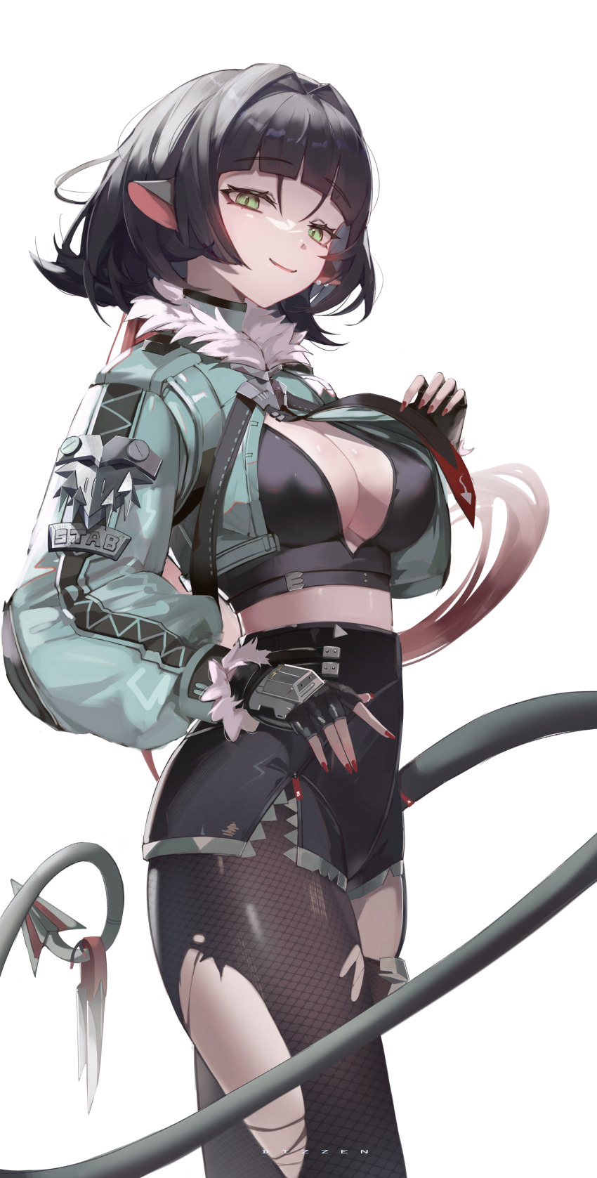 1girl, absurdres, animal_ears, black_gloves, black_pantyhose, black_shorts, black_thighhighs, blunt_bangs