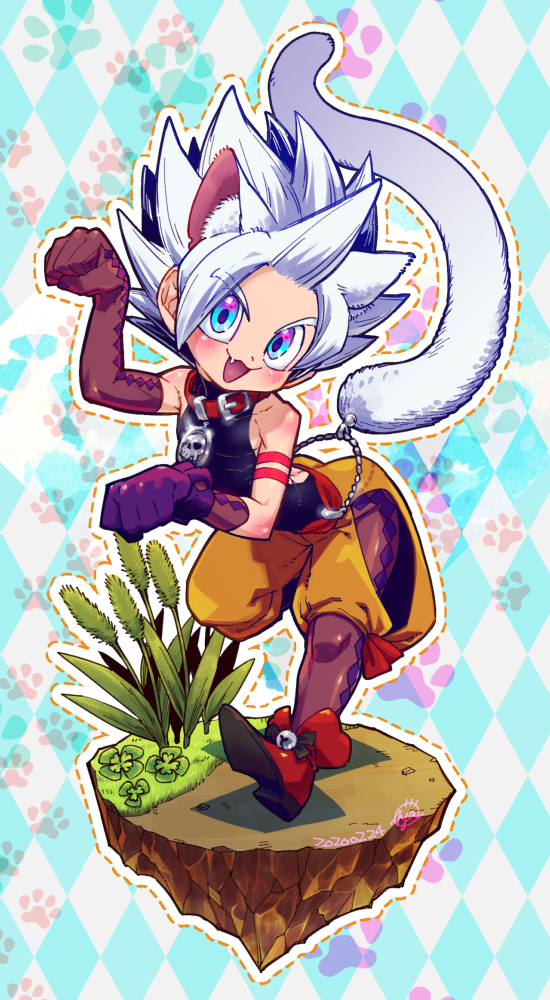 1boy, 2020, animal_ears, back_cutout, black_shirt, blue_eyes, cat_boy, cat_ears