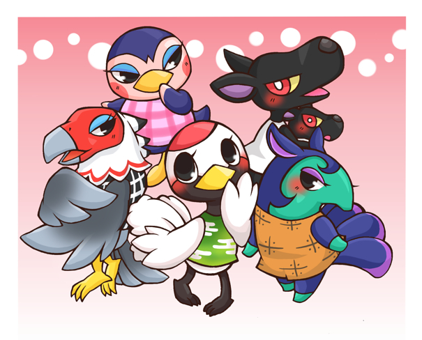 amelia_(animal_crossing), animal_crossing, anteater, bird, black_eyes, blush, eagle, eyelashes