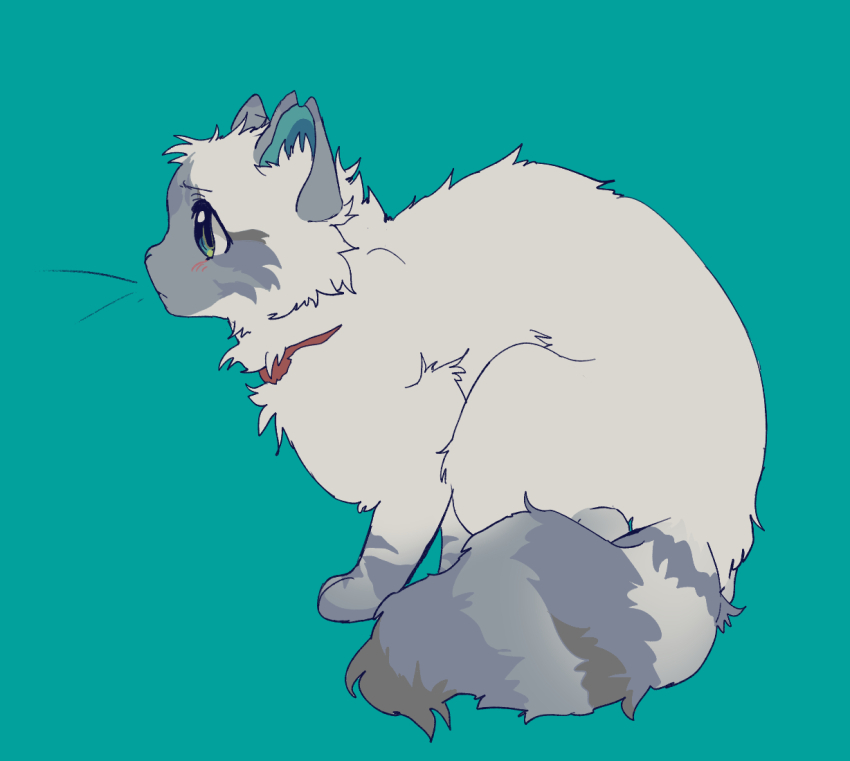 a_starless_clan, alternate_eye_color, animal, animal_focus, animification, aqua_background, blush, cat