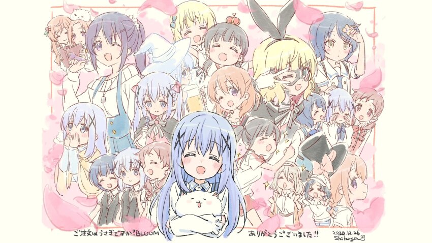 6+girls, :d, =_=, ^_^, aged_down, alcohol, alternate_hair_color, angora_rabbit