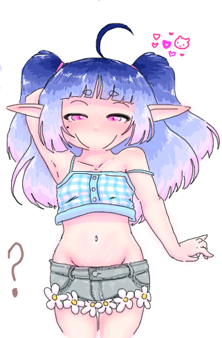 1girl, 2024, blue_hair, daffodil, flat_chest, flower, indie_virtual_youtuber, littlenii