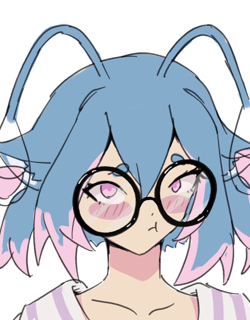 1girl, 2023, ahegao, antenna_hair, blue_hair, blush, cat_999, child