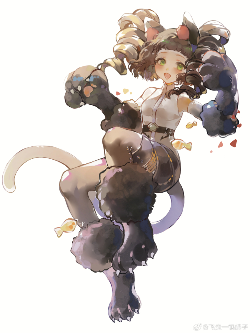 1girl, :d, absurdres, animal_ears, animal_hands, bare_shoulders, black_gloves, black_hair