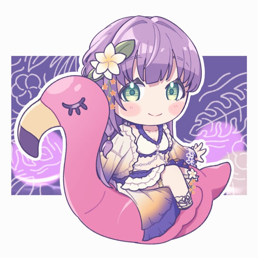 1girl, bikini, blush, braid, breasts, chibi, chibi_only, cleavage