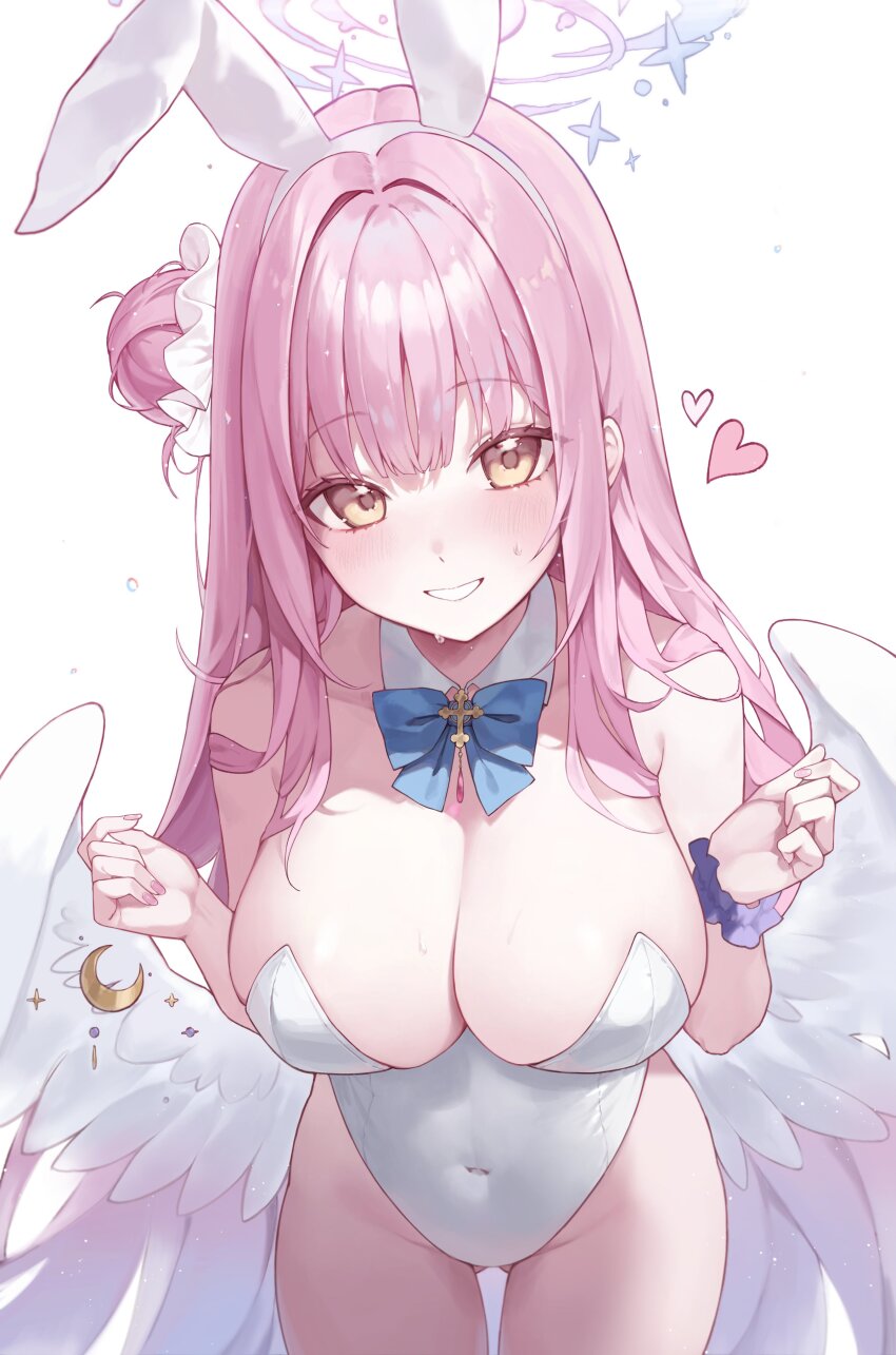 1girl, absurdres, alternate_costume, angel_wings, animal_ears, bare_shoulders, blue_archive, blue_bow