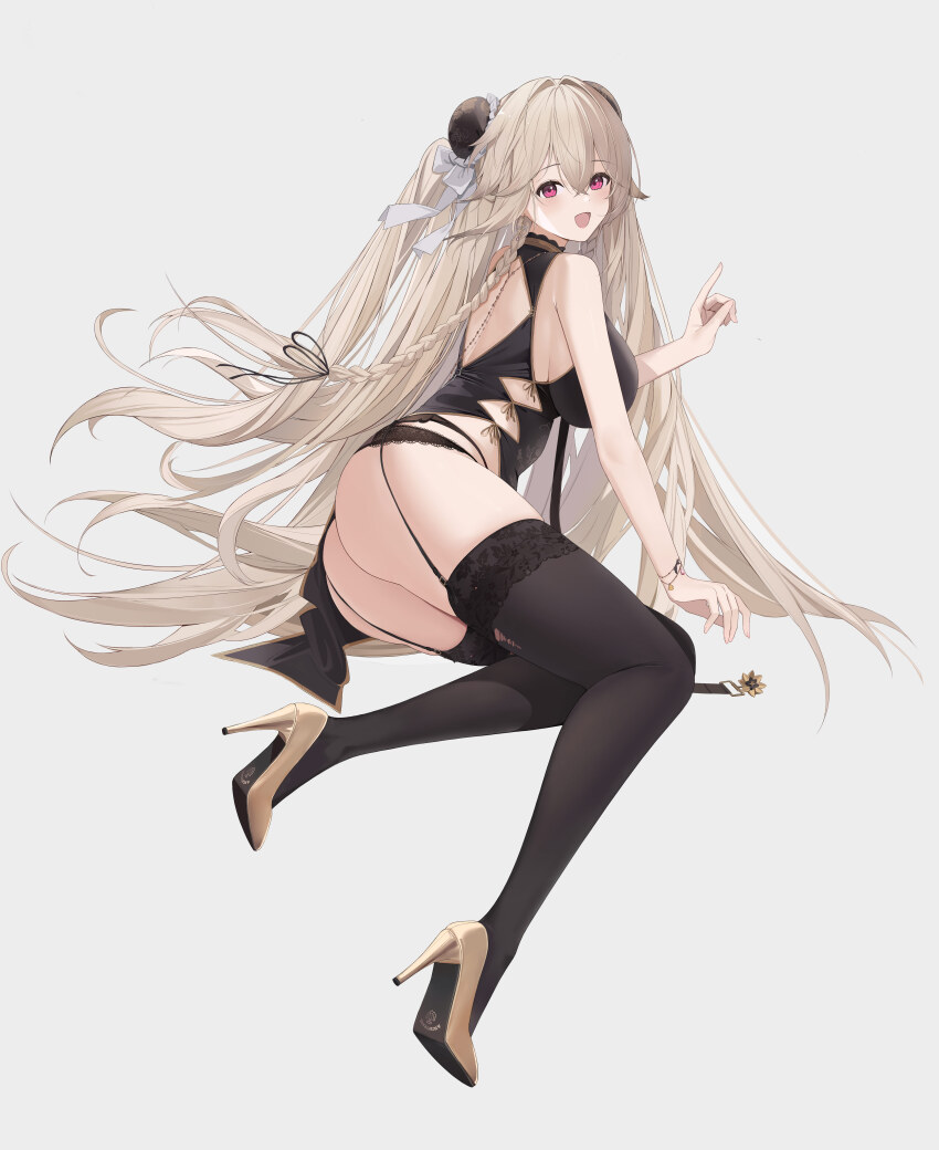 1girl, absurdres, anchorage_(azur_lane), anchorage_(moonlit_boat_ride)_(azur_lane), azur_lane, black_dress, black_panties, black_thighhighs