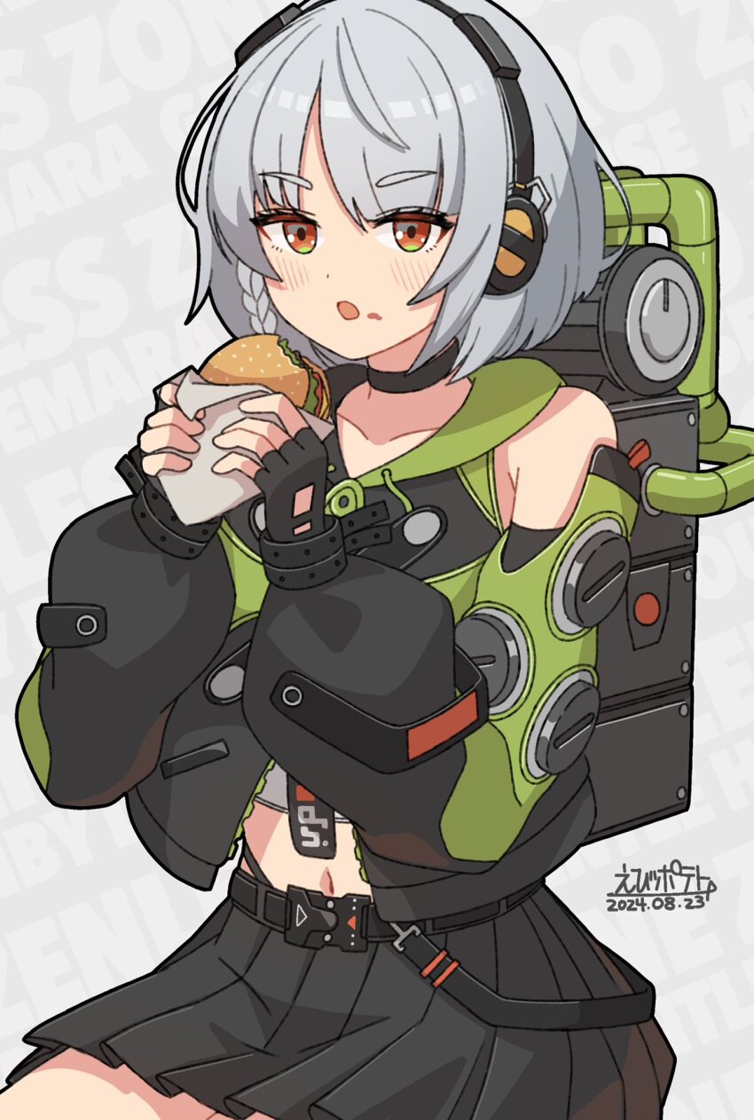 1girl, anby_demara, artist_name, backpack, bag, belt, black_choker, black_gloves